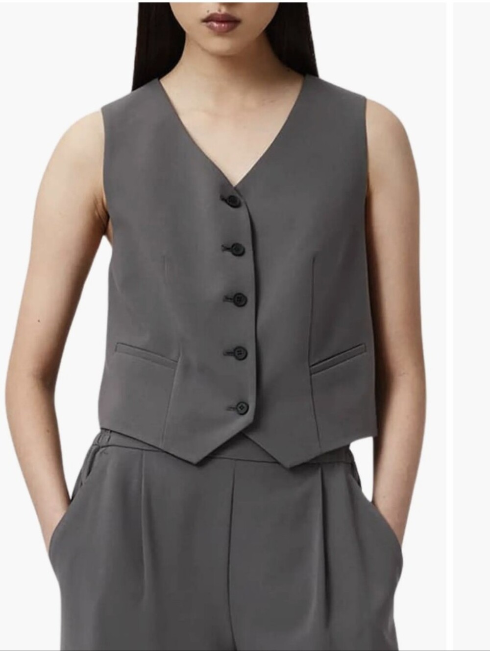 NWT ALLSAINTS Aleida Lightweight Vest in Dark Gull Gray - 0